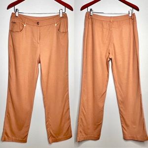 St John Sport Tan Khaki Pants Size 6 Gold Hardware High Rise Straight Leg USA